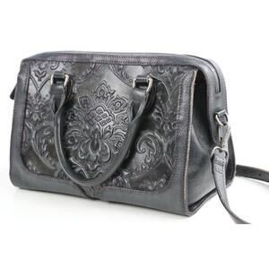 Vintage LRTO Green Black Embossed Leather Shoulder Bag Structured Retro Purse